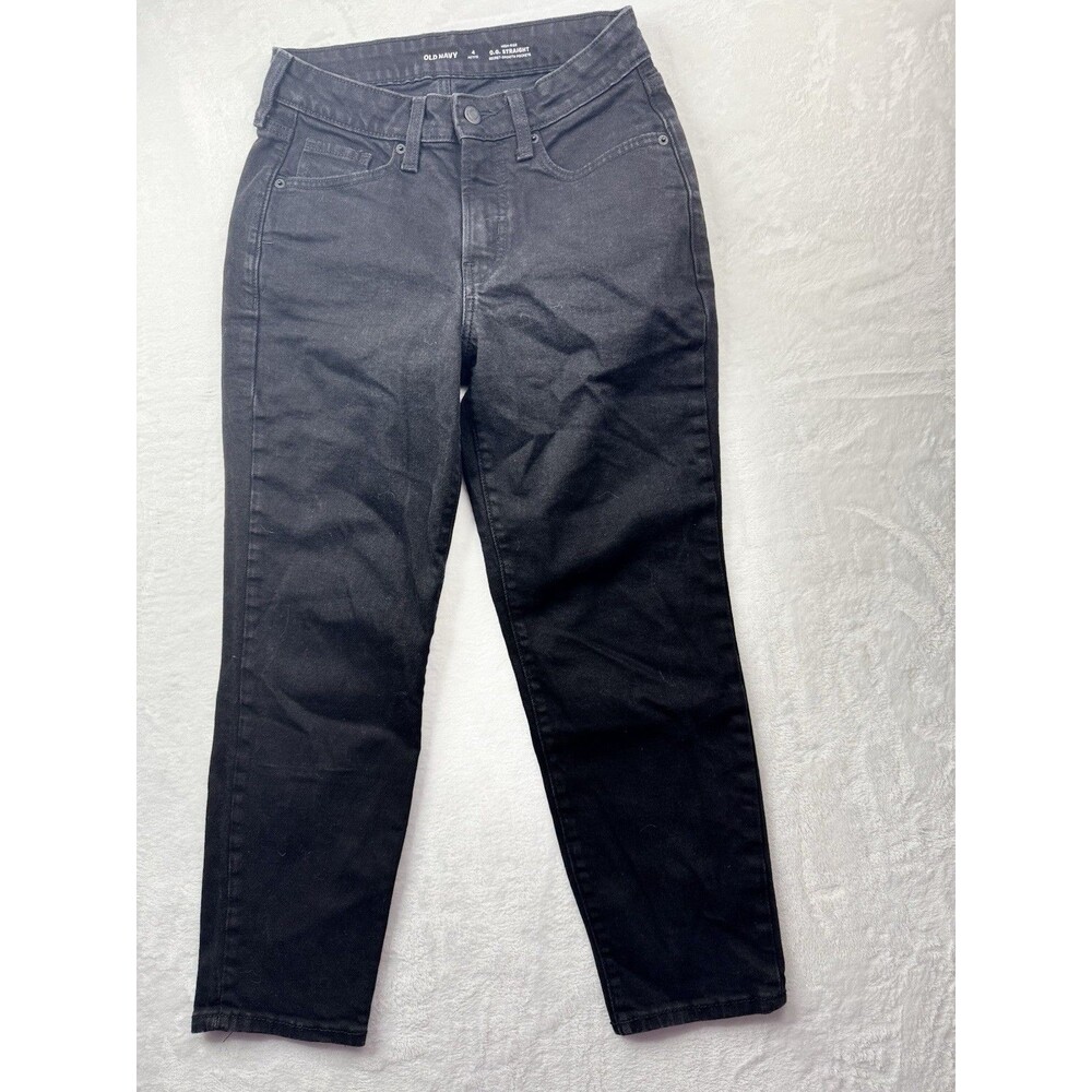 Old Navy Size 4P Petite Womens Jeans Black High Rise O.G. Straight Inseam 25